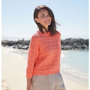 NEW Woolovers Crochet Pointelle Jumper Sweater in Bright Apricot